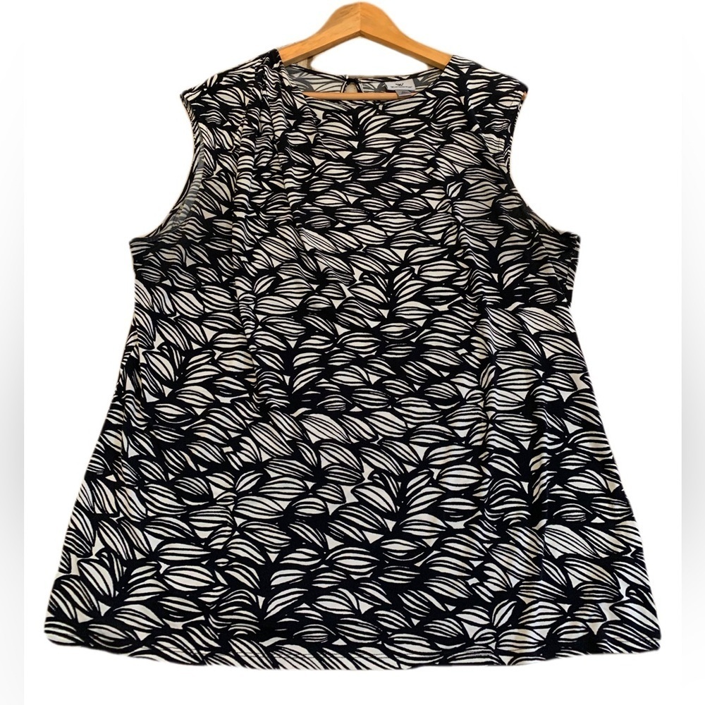 Worthington Black & White Palm Leaf Print Blouse XL